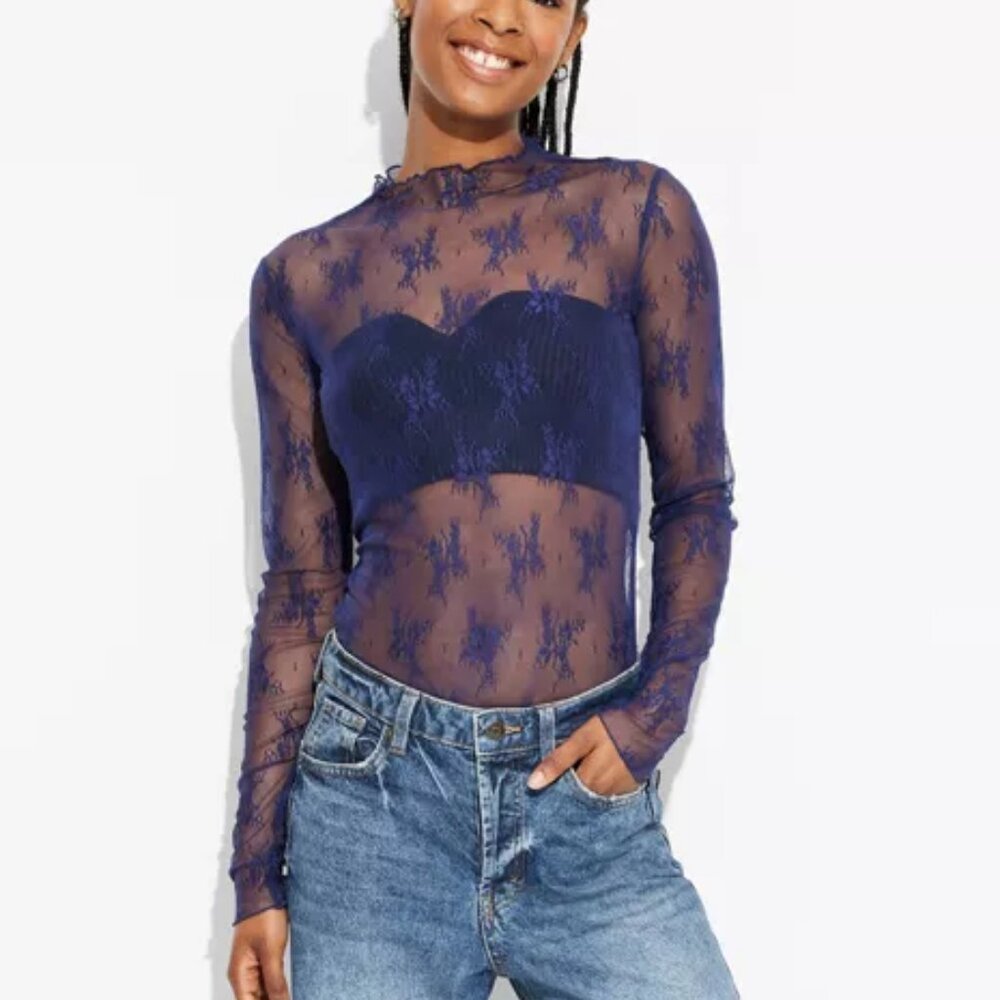 Women's Long Sleeve Mock Turtleneck Lace Shirt - Wild Fable
